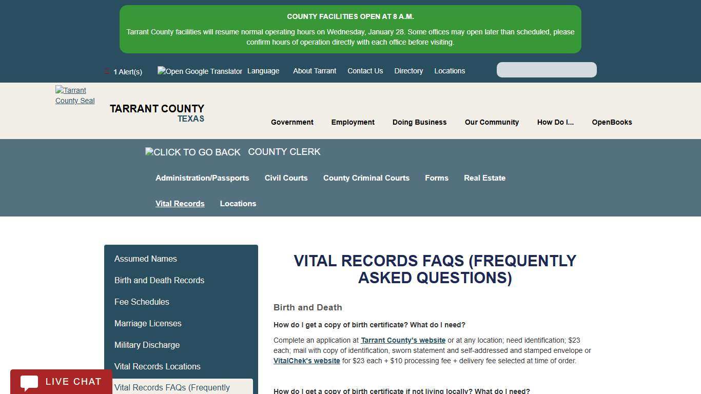 Vital Records FAQs (Frequently Asked Questions)